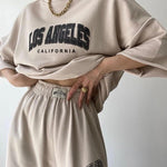 Two Piece Outfits Casual Lounge Sets Round Neck T-shirt Pullover with Pocket Joggers