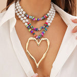 Beaded Contrast Color Heart Shape Dainty Necklace Necklaces Accessories
