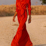 Long Sleeves Loose Solid Color Lapel Collar Maxi Shirt Dresses