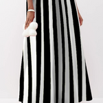 Puff Sleeves Three-Quarter Sleeves Striped V-Neck Maxi Dresses