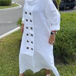 Long Sleeves Loose Buttoned Solid Color Stand Collar Maxi Dresses