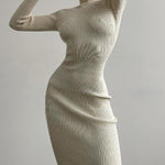 High Collar Short-length Pitted Knitted Dresses Women's Solid Color Knitted Dress