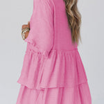 Ruffled Trim Short Sleeve Open Front Kimono