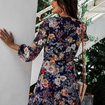 V-neck Long-sleeved Chiffon Print Dress
