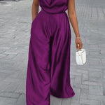 Loose Sleeveless Solid Color Deep V-Neck Jumpsuits