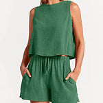 Nadorine 2 Piece Outfits Sets Sleeveless Crop Top Tank Shorts Sets