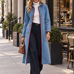Long Denim  Red Lace Trim Duster Coat