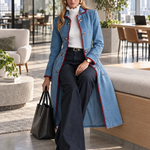 Long Denim  Red Lace Trim Duster Coat