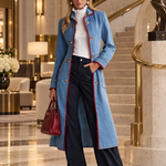 Long Denim  Red Lace Trim Duster Coat