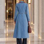 Long Denim  Red Lace Trim Duster Coat