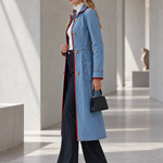 Long Denim  Red Lace Trim Duster Coat