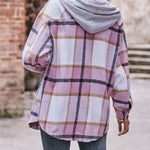 Nadorine Casual Mid-length Plaid Shirt Hooded Jacket