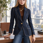 Dark Indigo Contrast Stitch Denim Blazer