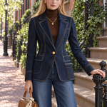 Dark Indigo Contrast Stitch Denim Blazer