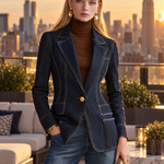 Dark Indigo Contrast Stitch Denim Blazer