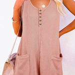 Scoop Neck Pockets Solid Tank Romper
