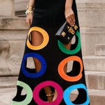 Loose Sleeveless Colorful Hollow Shawl Collar Maxi Dresses