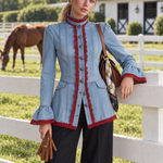 Victorian Western Lace Trim Light Wash Denim Womens Jacket