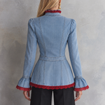 Victorian Western Lace Trim Light Wash Denim Womens Jacket