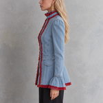 Victorian Western Lace Trim Light Wash Denim Womens Jacket