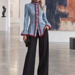 Victorian Western Lace Trim Light Wash Denim Womens Jacket