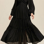 V Neck Bowknot Cutout Frill Tiered Maxi Dress