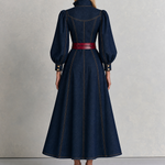 Vintage Military Dark Wash Gold Button Denim Maxi Dress