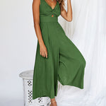 Nadorine Women's Casual Sleeveless Hollows High Waist Bodysuit Spaghetti Strap Loose Jumpsuit Overalls