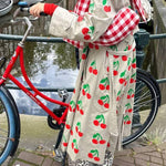 Fashion Fruit Print Long Coat Cherry Trench Coat