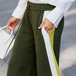 Loose Wide Leg Contrast Color Drawstring Elasticity Split-Joint Pants Trousers