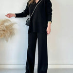 Women's Two Piece Sets Casual Loose Knitted Long Sleeve Sweater + Wide Leg Pants