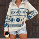 Women's Vintage Fair Isle Half Zip Sweater Casual Drop Shoulder Pullover