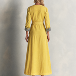 Modern Western Yellow Belted Button Front Denim Maxi Dress