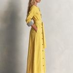 Modern Western Yellow Belted Button Front Denim Maxi Dress