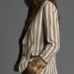 Bohemian Striped Cotton Blazer With Printed Lapels