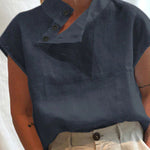 Solid Color Stand Collar Cap-Sleeve Shirts