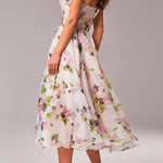 Margovil Adjustable Strap Waisted Floral Swing Midi Holiday Dress