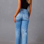 Margovil Raw Hem Ripped Flare Bottoms Denim Pants