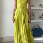 Margovil Exquisite Strapless Pleated Maxi Party Dress