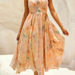 Halter Bow Neck Backless Beck Print Swing Maxi Dress