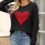 Nadorine Casual Heart Round Neck Pullovers Long Sleeve Sweaters