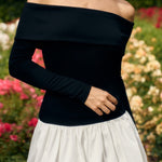 Long Sleeve Off Shoulder Panel Puff Mini Dress
