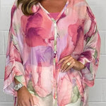 Unique Printed Long Sleeve V-neck Chiffon Loose Shirt