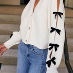 Fashionable V-neck Long-sleeved Bow-knotted Knitted Cardigan