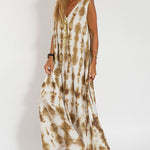Nadorine Women's Casual Sleeveless Dress Loose V Neck Tie-dye Beach Maxi Long Dress