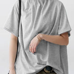 Loose Short Sleeves Solid Color Stand Collar T-Shirts Tops