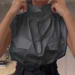 Loose Sleeveless Buckle Solid Color Stand Collar Blouses&Shirts Tops