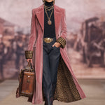 Lapel Single-breasted Velvet And Leopard Print Coat