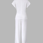 Women's 2 Piece Outfits V Neck Twist Front Slit Top and High Waisted Straight Leg Pants Set Commute Business Casual Suit
