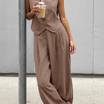 Retro V-neck striped two-piece set